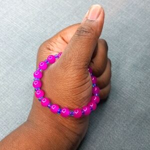 Hot Pink Jelly Beads And Seed bead Beaded Bracelet